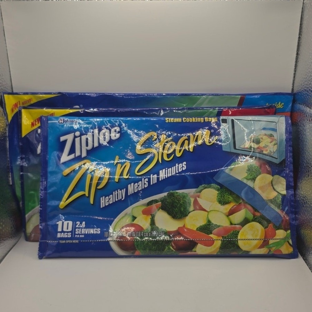 Ziploc Zip'n Steam LARGE 7 Bags Cooking Microwave 20 Medium Bags Lot Sealed